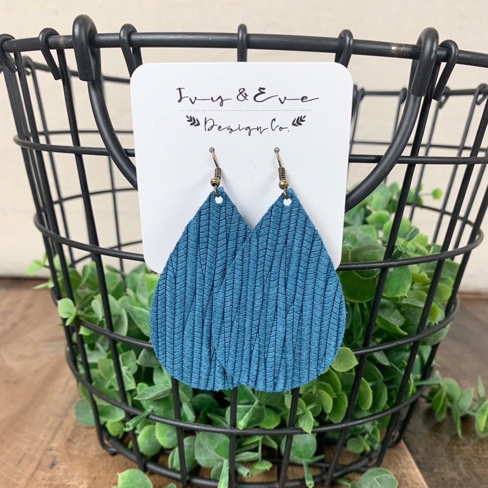 Genuine Leather Soft Wave Earrings in Ocean Blue